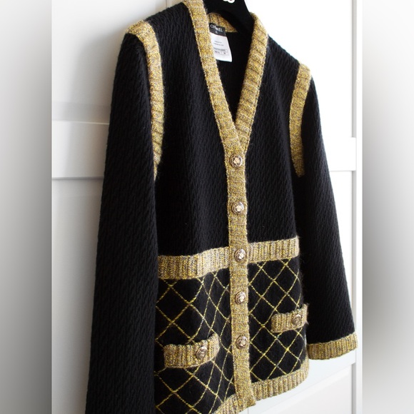 Chanel F/W 2015 Brasserie Black Gold Quilted Camellia Cashmere 15K Cardigan - Picture 7 of 14